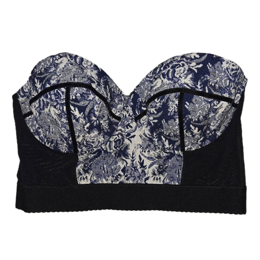 TOPSHOP Navy Gray Toile Floral Bustier Sheer Black Strapless Bra Top NWT Size 10